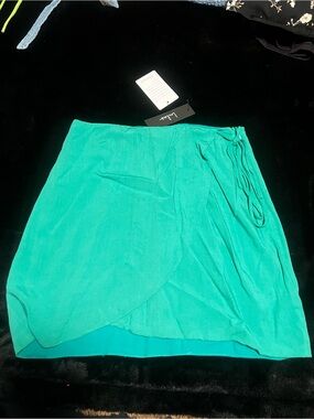 Lulu's Teal Wrap Mini Skirt